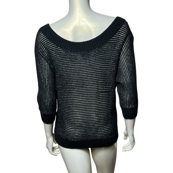 Express Black silver Metallic Stripe Dolman Sleeve Sweater Top Size L Party - Picture 3 of 8